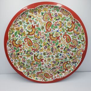 Vintage Daher Decorated Ware 16” Round Metal Tray Floral Paisley Made In England